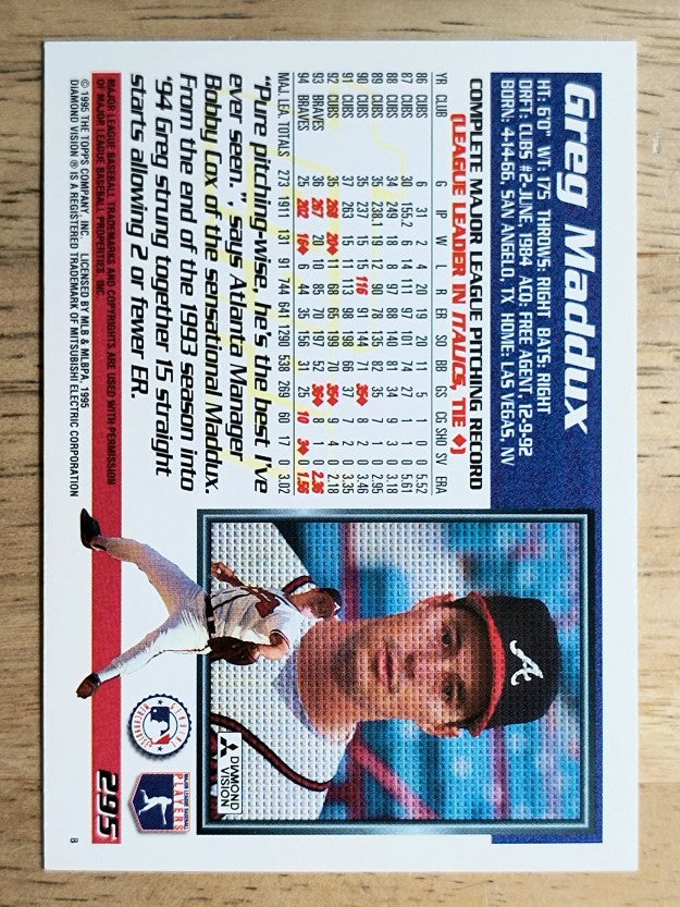 1995 Topps #295 Greg Maddux