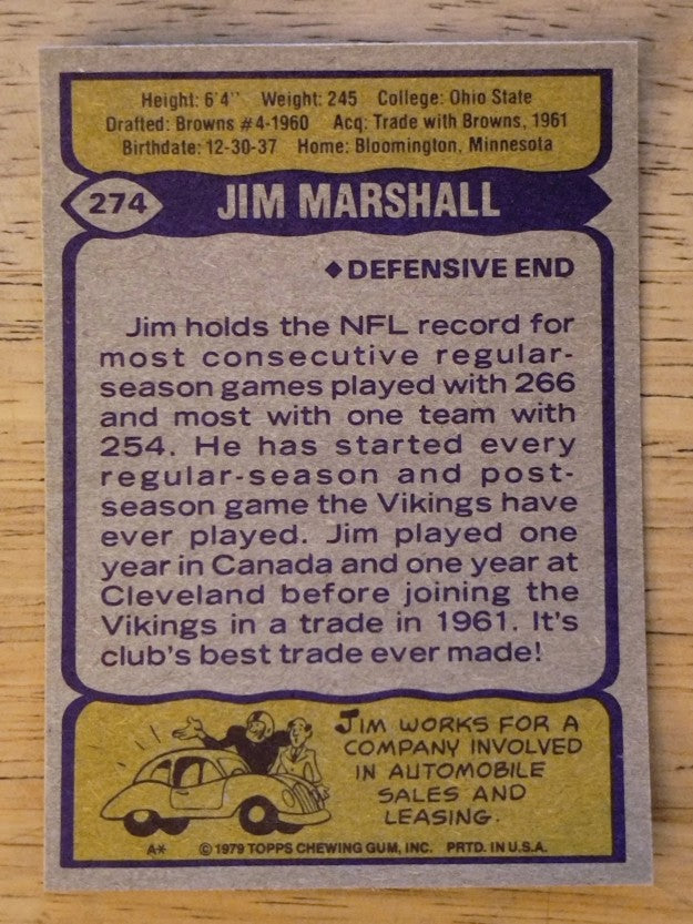 1979 Topps #274 Jim Marshall (NMMT)