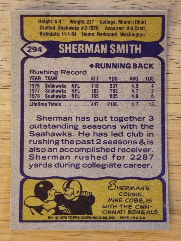 1979 Topps #294 Sherman Smith (EXMT)