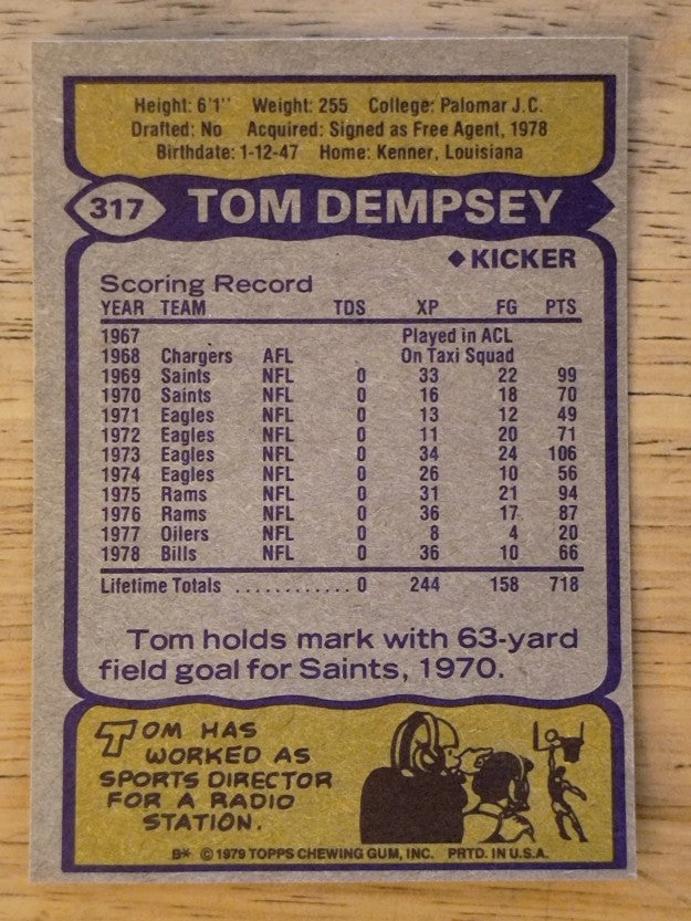 1979 Topps #317 Tom Dempsey (EXMT)
