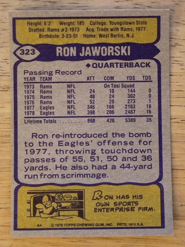 1979 Topps #323 Ron Jaworski (EXMT)