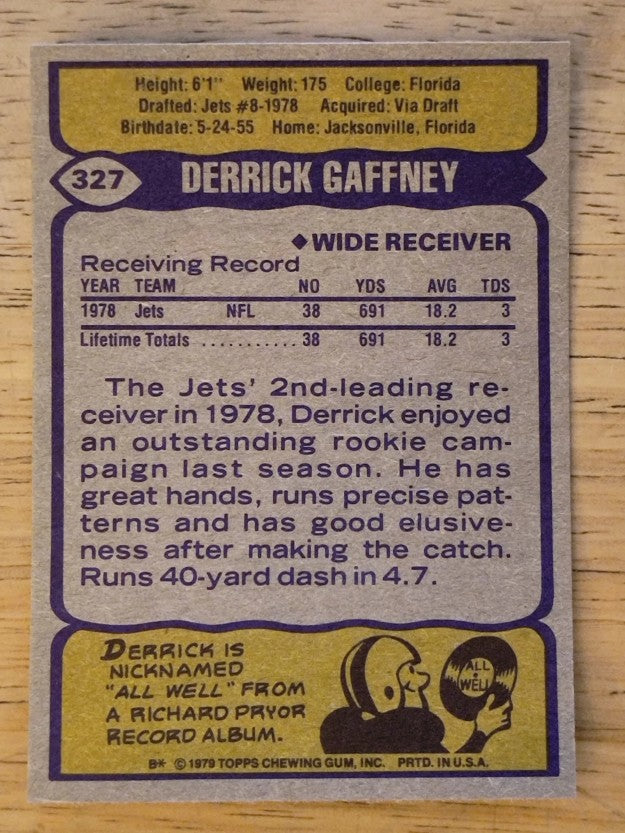 1979 Topps #327 Derrick Gaffney RC (NMMT)