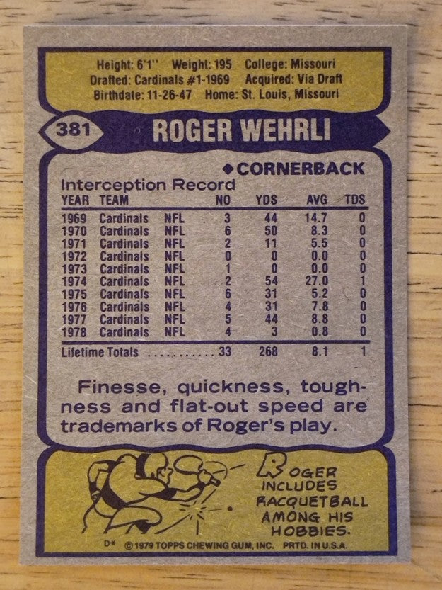 1979 Topps #381 Roger Wehrli (NM)