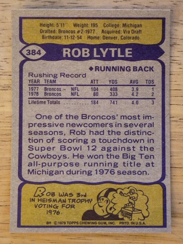 1979 Topps #384 Rob Lytle (NMMT)