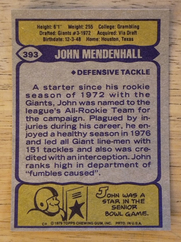 1979 Topps #393 John Mendenhall (EXMT)