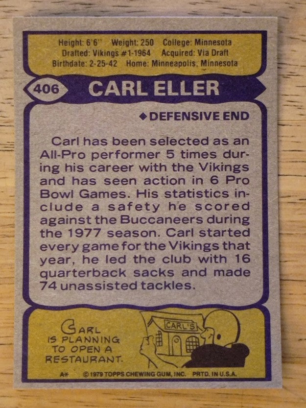 1979 Topps #406 Carl Eller (NMMT)