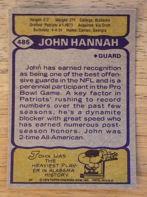 1979 Topps #485 John Hannah AP (NMMT)