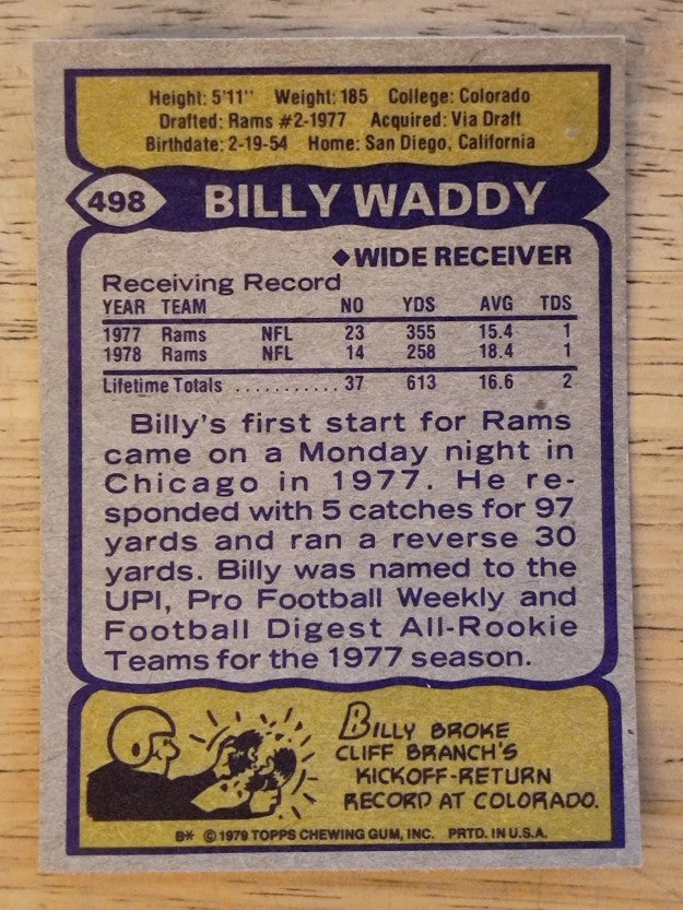 1979 Topps #498 Billy Waddy RC (NM)