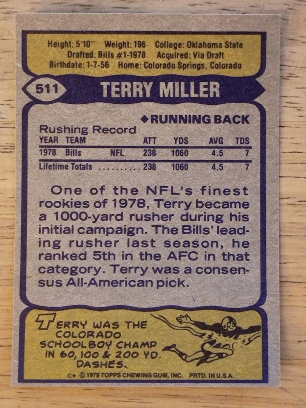 1979 Topps #511 Terry Miller RC (EXMT)