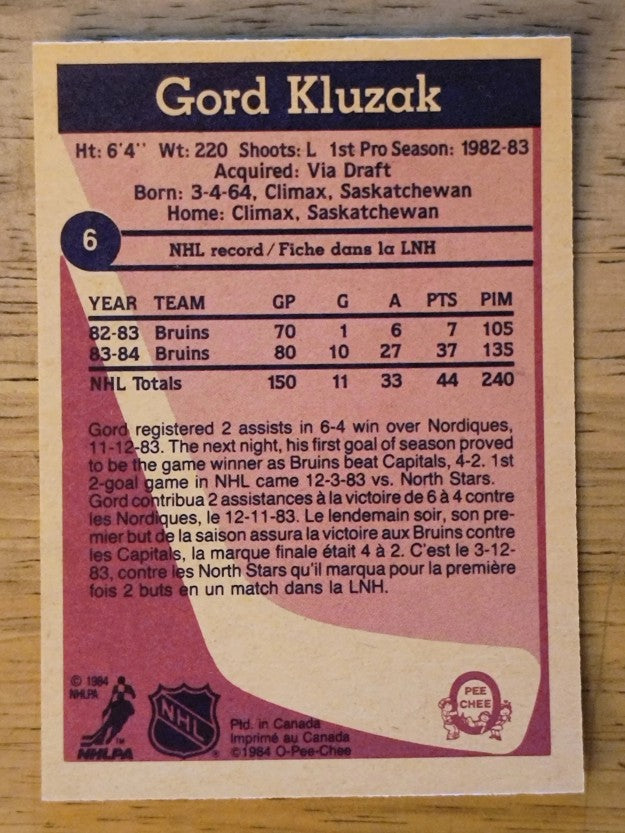 1984-85 O-Pee-Chee #6 Gord Kluzak