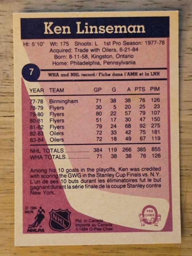 1984-85 O-Pee-Chee #7 Ken Linseman