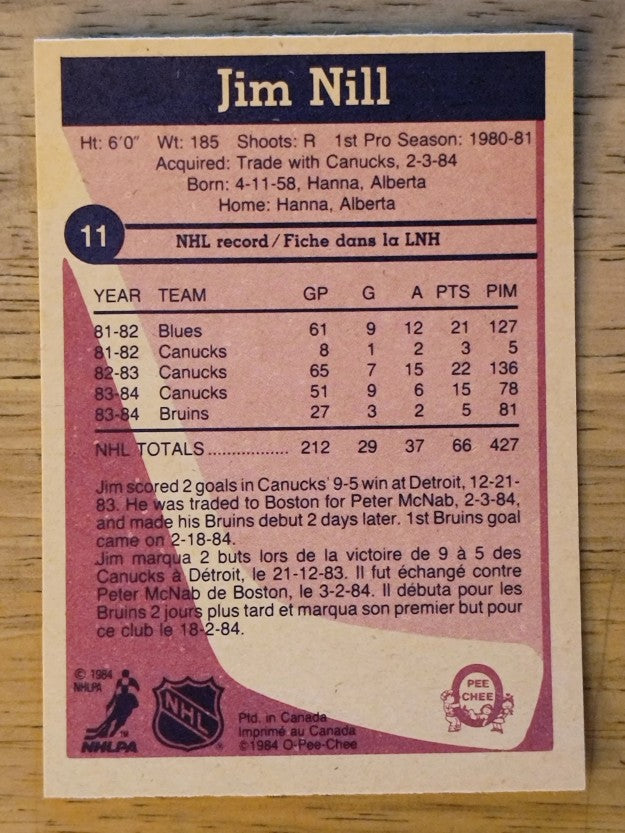 1984-85 O-Pee-Chee #11 Jim Nill