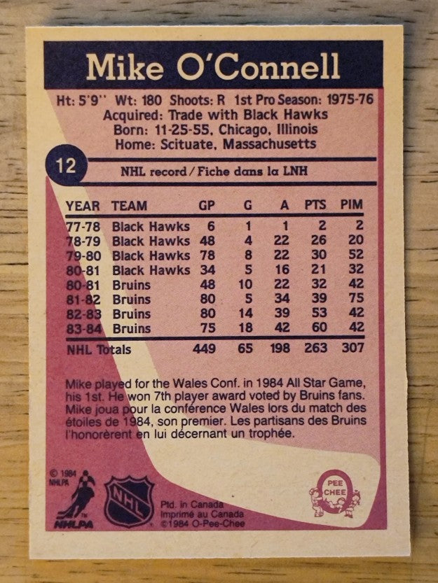 1984-85 O-Pee-Chee #12 Mike O'Connell