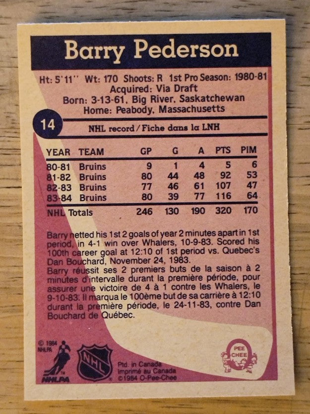 1984-85 O-Pee-Chee #14 Barry Pederson