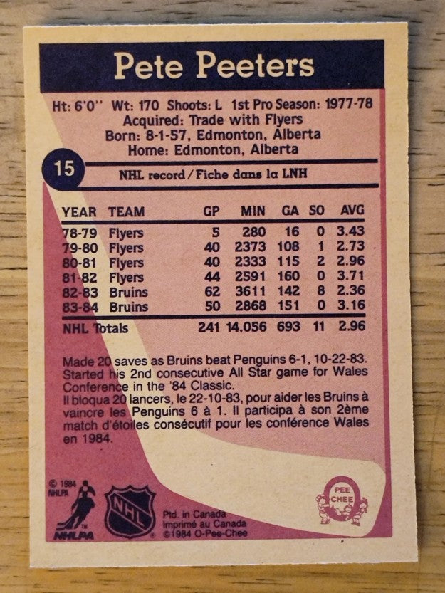 1984-85 O-Pee-Chee #15 Pete Peeters