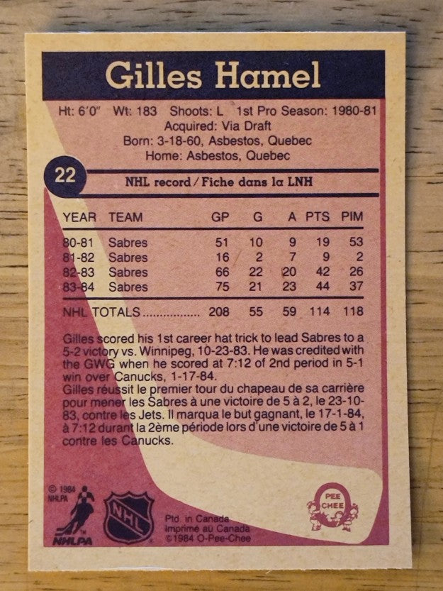 1984-85 O-Pee-Chee #22 Gilles Hamel RC
