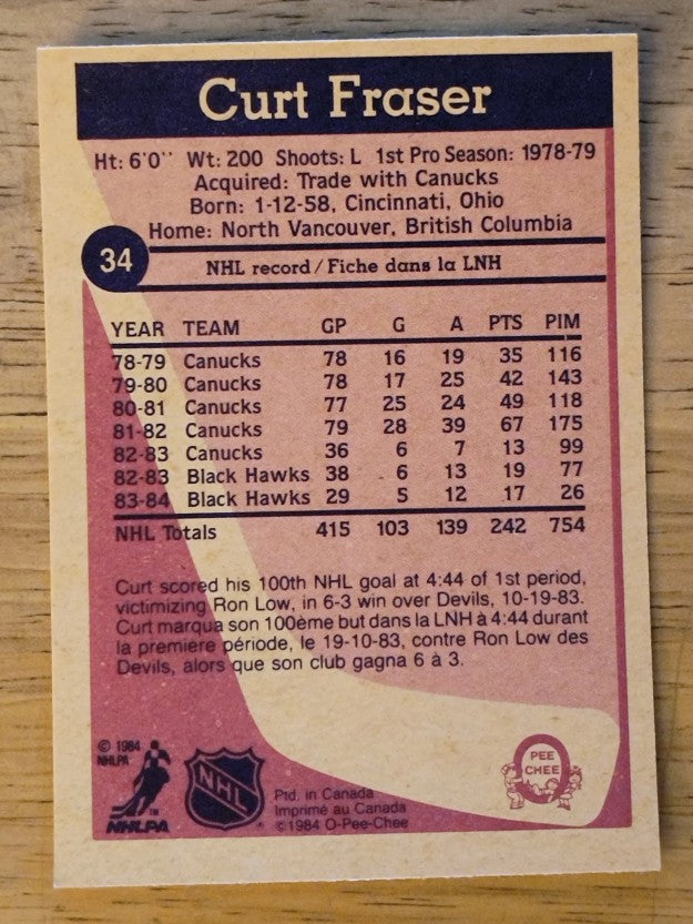 1984-85 O-Pee-Chee #34 Curt Fraser