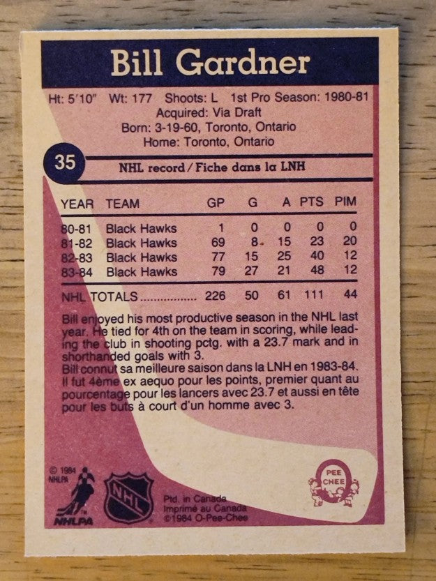 1984-85 O-Pee-Chee #35 Bill Gardner