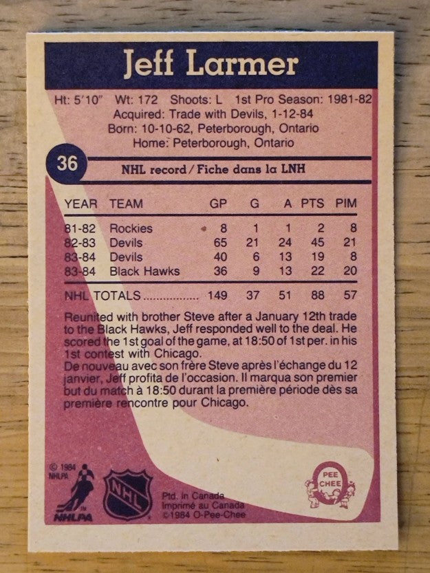 1984-85 O-Pee-Chee #36 Jeff Larmer