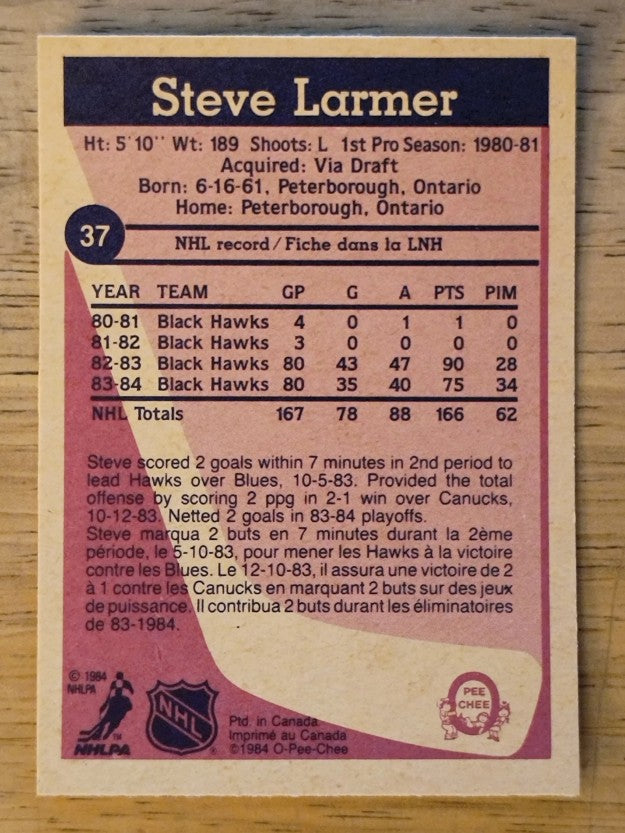 1984-85 O-Pee-Chee #37 Steve Larmer