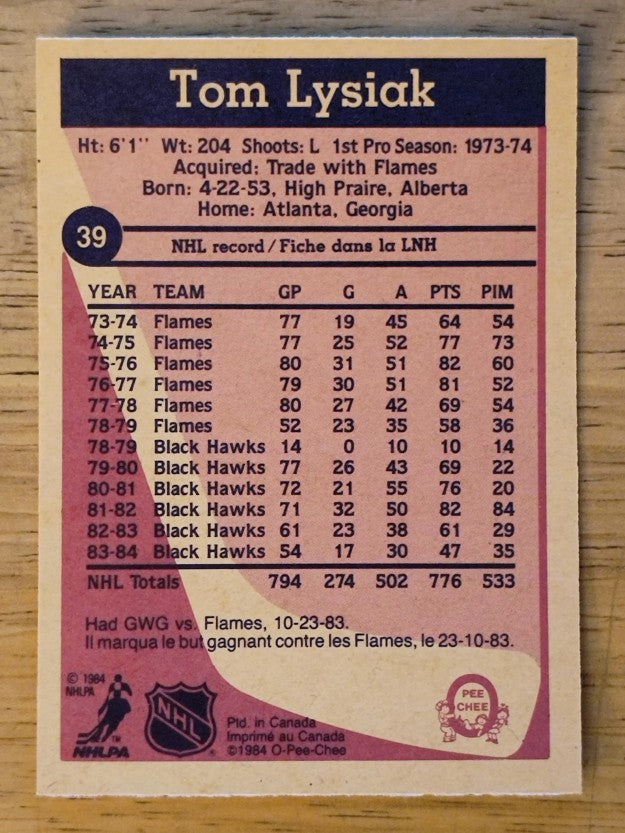 1984-85 O-Pee-Chee #39 Tom Lysiak