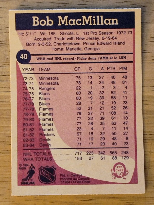 1984-85 O-Pee-Chee #40 Bob MacMillan