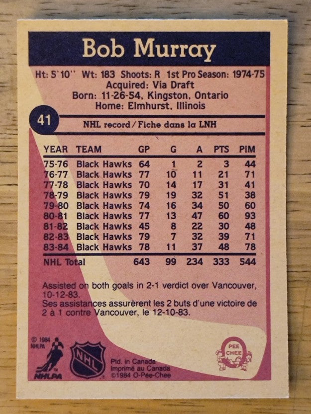 1984-85 O-Pee-Chee #41 Bob Murray