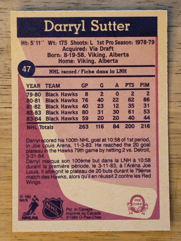 1984-85 O-Pee-Chee #47 Darryl Sutter