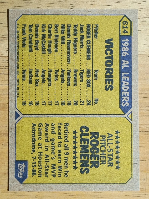 1987 Topps #614 Roger Clemens AS