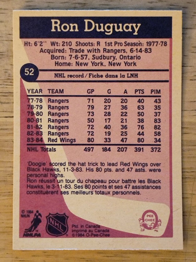 1984-85 O-Pee-Chee #52 Ron Duguay