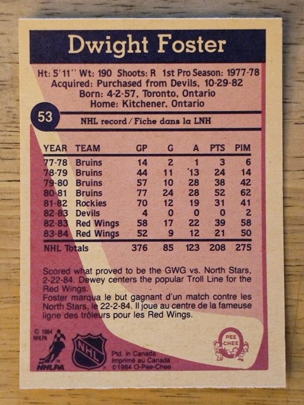 1984-85 O-Pee-Chee #53 Dwight Foster