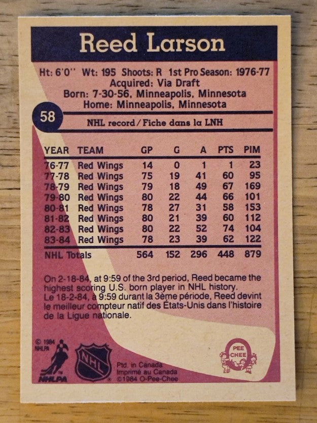 1984-85 O-Pee-Chee #58 Reed Larson