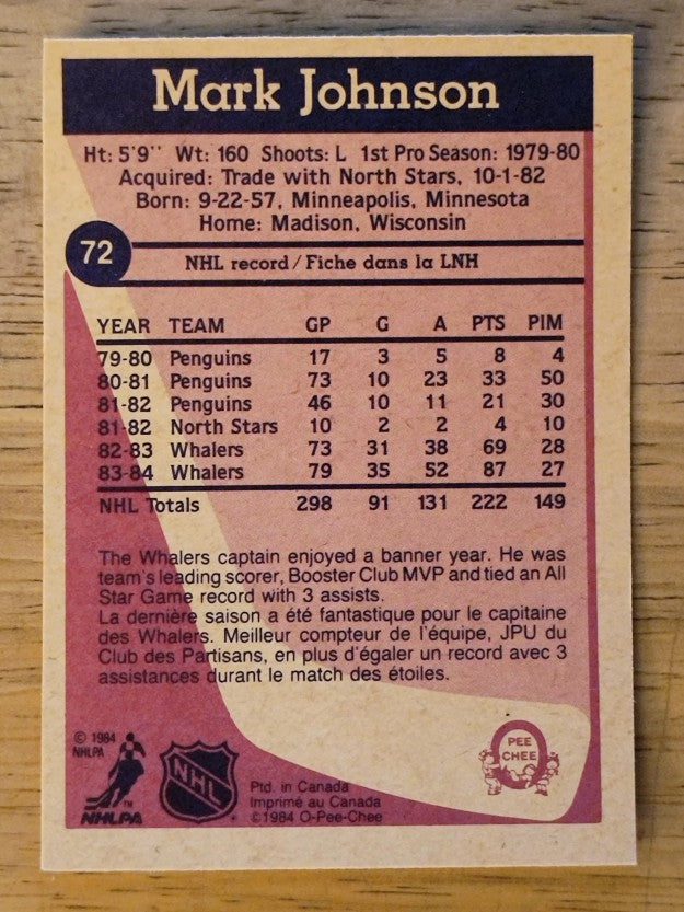 1984-85 O-Pee-Chee #72 Mark Johnson