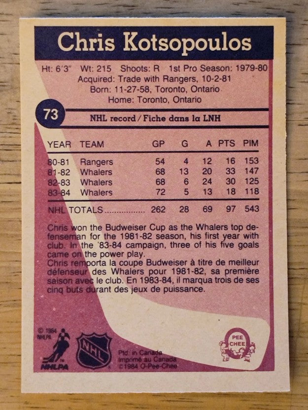 1984-85 O-Pee-Chee #73 Chris Kotsopoulos