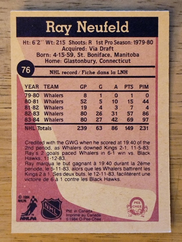 1984-85 O-Pee-Chee #76 Ray Neufeld