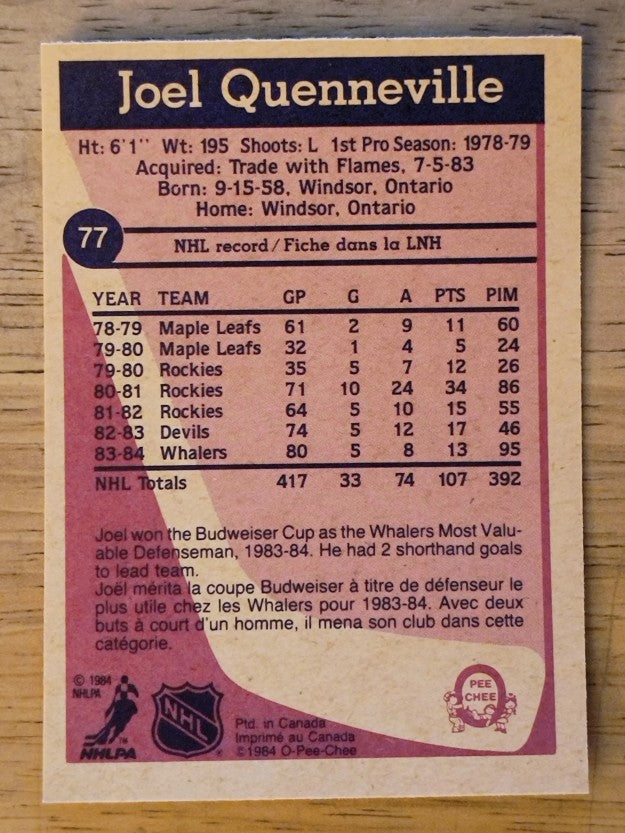 1984-85 O-Pee-Chee #77 Joel Quenneville