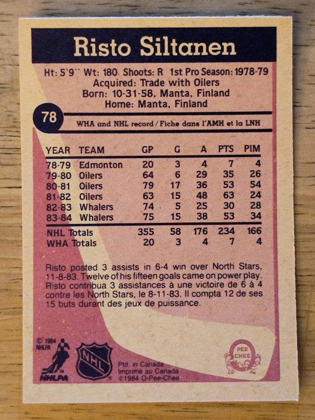 1984-85 O-Pee-Chee #78 Risto Siltanen