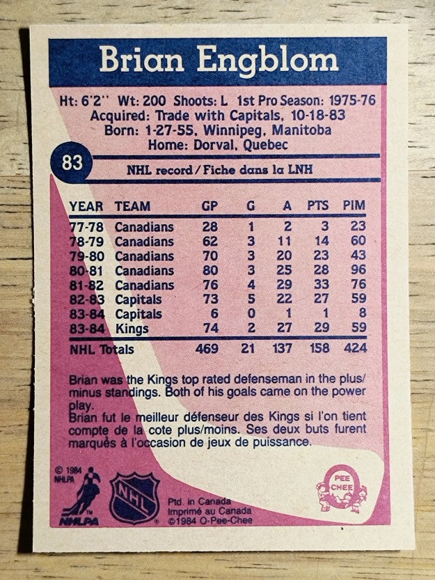 1984-85 O-Pee-Chee #83 Brian Engblom