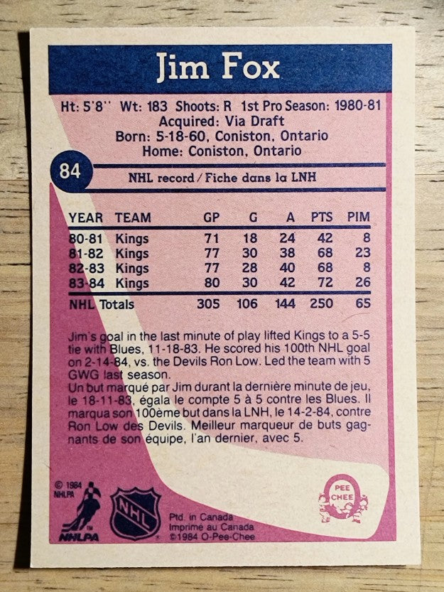 1984-85 O-Pee-Chee #84 Jim Fox