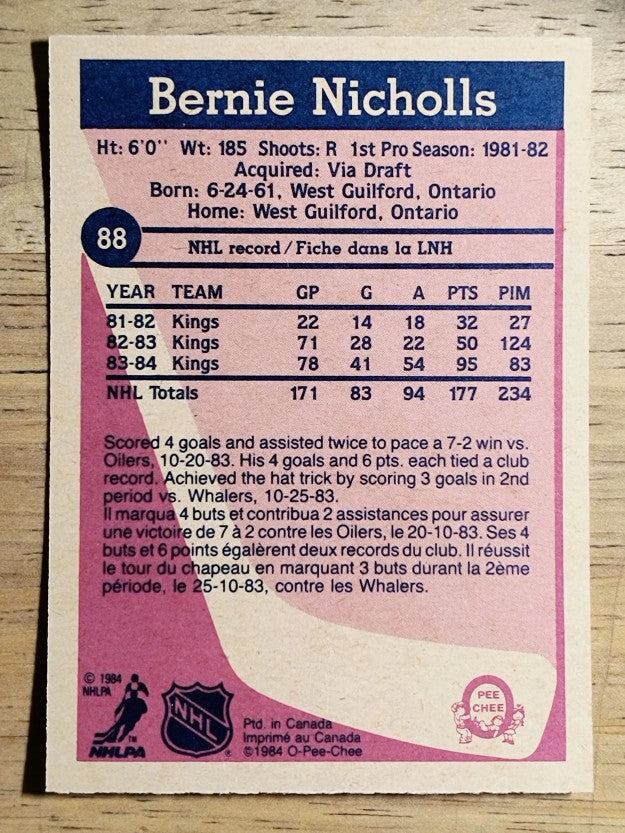 1984-85 O-Pee-Chee #88 Bernie Nicholls