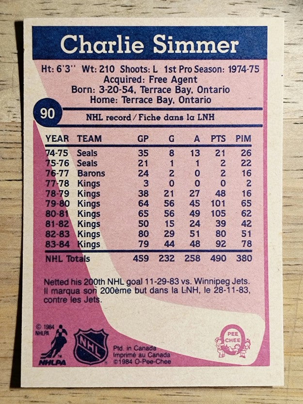 1984-85 O-Pee-Chee #90 Charlie Simmer