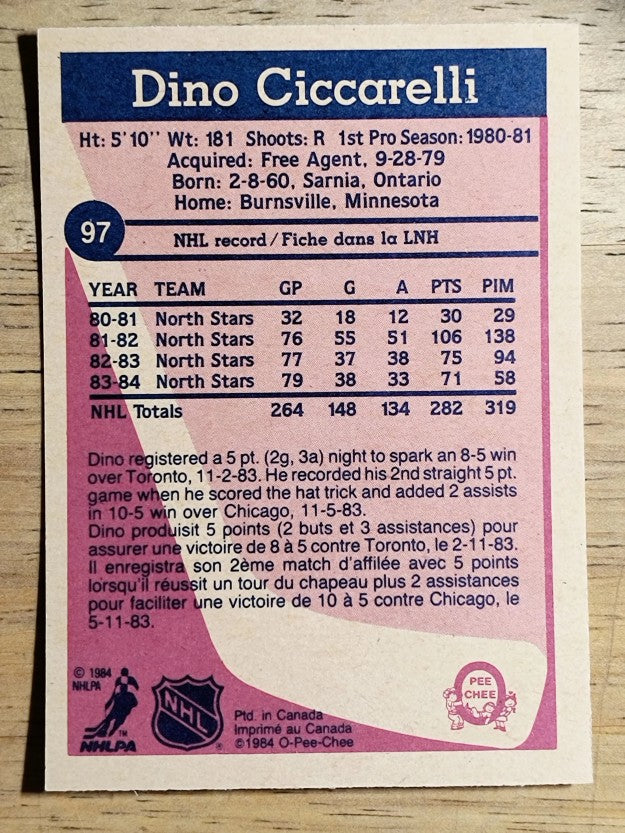 1984-85 O-Pee-Chee #97 Dino Ciccarelli