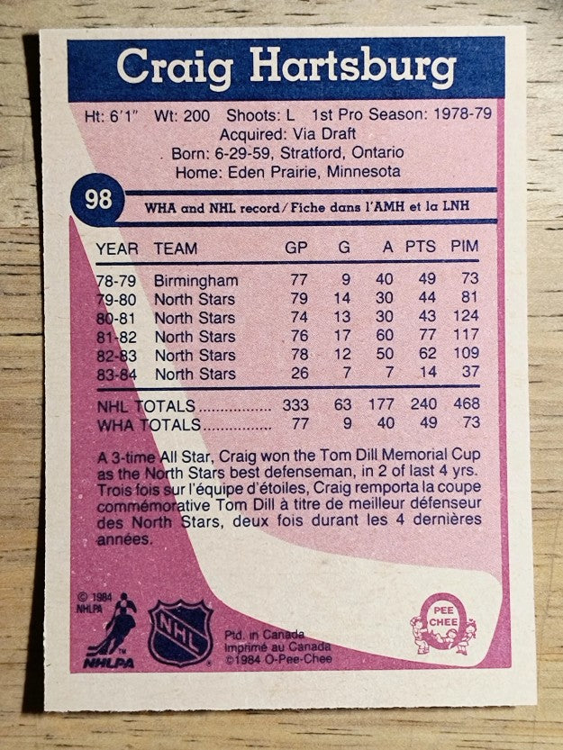 1984-85 O-Pee-Chee #98 Craig Hartsburg