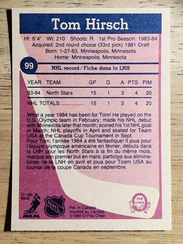 1984-85 O-Pee-Chee #99 Tom Hirsch RC