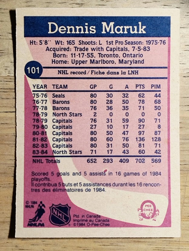 1984-85 O-Pee-Chee #101 Dennis Maruk