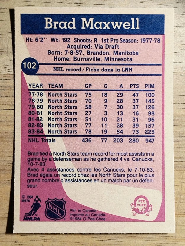 1984-85 O-Pee-Chee #102 Brad Maxwell