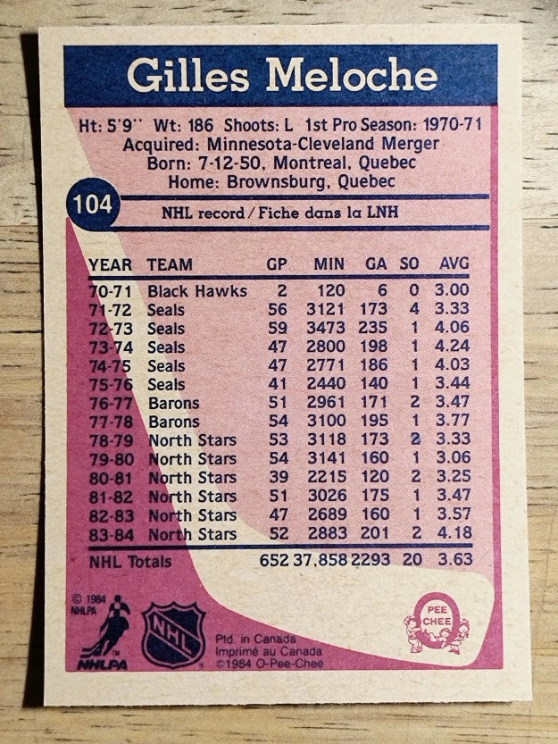 1984-85 O-Pee-Chee #104 Gilles Meloche