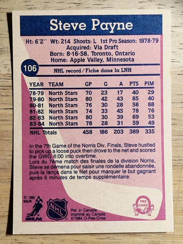 1984-85 O-Pee-Chee #106 Steve Payne