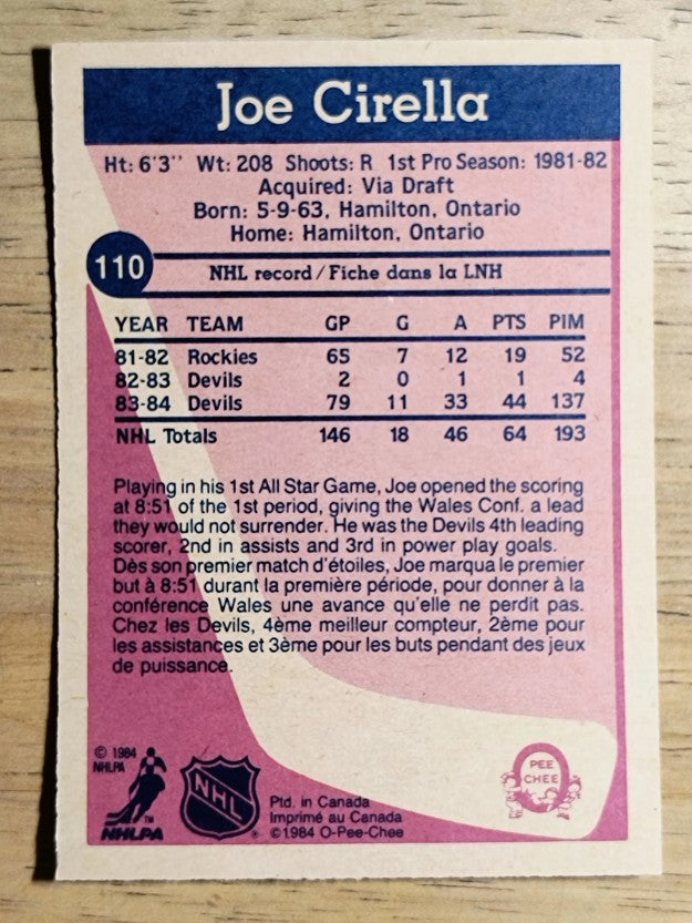 1984-85 O-Pee-Chee #110 Joe Cirella