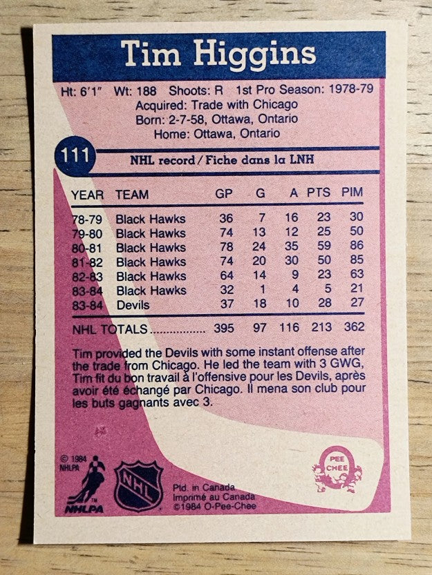 1984-85 O-Pee-Chee #111 Tim Higgins